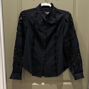 Anthropologie Black Lace Detail Blouse. XS